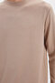 Men's Standard Fit Regular Cut Long Sleeve Extra Soft Modal Fabric Crew Neck Dark Mink Sweatshirt - 5