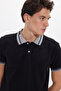 Men's slim fit 100% plain polo shirt with collar and black trim - 4