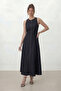 Sleeveless A-Line Midi Denim Dress - 2