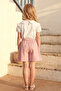 Girl's Top and Bottom Set Summer Collar Detailed Shorts with Skirt Light Pink - 2