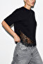 Siyah Asimetrik Altı Dantel Crop T-Shirt TDRSS26TS00016 - 2