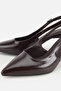 Women's Brown Pointed Toe Patent Leather Open Back Medium Heeled Shoes - 3