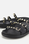 Women's Black Gold Buckled Strips Thick Sole Slipper - 3