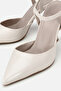 Women's Bone Patent Leather Pointed Toe Ankle Strap Stiletto Heel U Shoes - 4