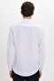 Men's Slim Fit Slim Fit Long Sleeve 100% Cotton Linen Texture White Shirt with Epaulettes - 6