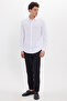 Men's Slim Fit Slim Fit Long Sleeve 100% Cotton Linen Texture White Shirt with Epaulettes - 2