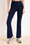 Lacivert Fırçalı Soft Kumaş Flare/İspanyol Paça Örme Spor Tayt THMSS26TY00016 - 4