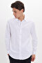 Men's Slim Fit Slim Fit Long Sleeve 100% Cotton Linen Texture White Shirt with Epaulettes - 7