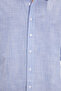 Men's slim fit 100% cotton striped long sleeve shirt with linen effect in cobalt blue. - 5