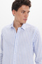 Men's Regular Fit Comfortable Cut 100% Cotton Striped Linen Effect Light Blue Shirt - 3