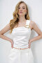 White Asymmetrical Collar One-Shoulder Diver Blouse with Metal Accessories Alc-X13930 - 5