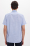 Men's Regular Fit Classic Cut Oversize 100% Cotton Linen Texture Pocketed Striped Short Sleeve Blue Shirt - 6