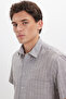 Men's Regular Fit Classic Cut Oversized 100% Cotton Linen Texture Single Pocketed Striped Short Sleeve Khaki Shirt - 4