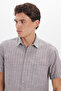 Men's Regular Fit Classic Cut Oversized 100% Cotton Linen Texture Single Pocketed Striped Short Sleeve Khaki Shirt - 3