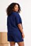 Lacivert Oversize/Geniş Kalıp Rahat Büyük Beden Örme Şort T-sihrt Alt-Üst Takım TBBSS26CP00010 - 5