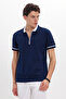 Men's Slim Fit Slim Fit 100% Cotton Plain Pique Zippered Navy Blue Polo Collar T-Shirt - 2