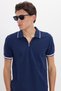 Men's slim fit tight cut 100% cotton jacquard navy blue polo neck t-shirt with straight collar and sleeve detail - 3