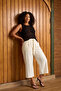 White Linen Look Belted Woven Plus Size Trousers Tbbss26Ar00033