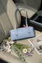 Women's Şebboy Baby Blue Design Lined Edged Zipper Closure Baguette Handbag and Shoulder Bag