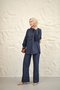 Women's Drawstring Sleeve Button Detail Collar Tie Jeans Trousers Set Navy Blue - 6