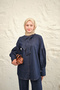 Women's Drawstring Sleeve Button Detail Collar Tie Jeans Trousers Set Navy Blue - 12