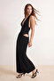 Siyah Bel Dekolteli Vücudu Saran Maxi Örme Party Abiye & Mezuniyet Elbisesi TPRSS26AE00194