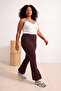 Brown Soft Brushed Fabric 2 Piece Skirted Flared Large Size Leggings Tbbss26Bv00003 - 8