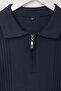 Koyu Lacivert Regular Kesim Dokulu Fermuarlı Triko Polo Yaka T-shirt TMNSS26PO00037 - 5
