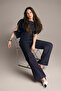 Koyu Mavi Kol Detaylı Taşlı Asimetrik Denim Bluz TWOSS26BZ00829 - 2