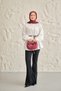 Women's Regular Poplin Shirt with Court Collar, Pleated Detail, Floral Buttons, Leather Rope Belt, White - 4