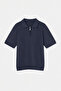 Koyu Lacivert Regular Kesim Dokulu Fermuarlı Triko Polo Yaka T-shirt TMNSS26PO00037 - 4