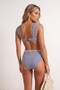 Dark Navy Blue Textured Covered High Waist Regular Bikini Bottom with Accessories Tbess21Ba0167 - 3