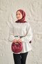 Women's Regular Poplin Shirt with Court Collar, Pleated Detail, Floral Buttons, Leather Rope Belt, White - 7