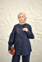 Women's Drawstring Sleeve Button Detail Collar Tie Jeans Trousers Set Navy Blue - 10