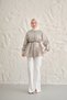 Women's Regular Poplin Shirt with Court Collar, Pleat Detail, Floral Buttons, Leather Rope Belt, Mold Green