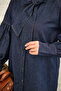 Women's Drawstring Sleeve Button Detail Collar Tie Jeans Trousers Set Navy Blue - 13