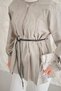 Women's Regular Poplin Shirt with Court Collar, Pleat Detail, Floral Buttons, Leather Rope Belt, Mold Green - 8