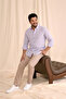 Men's Blue 100% Cotton Slim Fit Slim Fit Hidden Button Collar Linen Look Flame Shirt