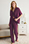 Koyu Vişne Rahat Kalıp Viskon Örme Pijama Takımı THMSS25PT00165