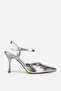 Women's silver pointed-toe ankle-strap Stiletto Heel elegant evening shoes