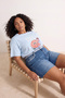 Mavi Pizza Baskılı Loose Fit Örme Büyük Beden T-shirt TBBSS26BF00055 - 2