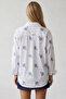Women's White Hidden Placket Floral Patterned Oversize Poplin Shirt Alc-X15503 - 5