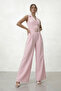V-Neck Buttoned Belted Wide Leg Jumpsuit - 3