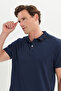 Men's Navy Blue Cotton Slim Fit Slim Fit Polo Neck T-Shirt - 6