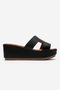 Lia Black Skin Genuine Leather Women's Wedge Heeled Slippers - 4