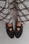Patter Brown Suede Studded Genuine Leather Buckle Detail Flat Sole Women's Ballerinas