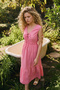 Light Pink Shirred and Lace-Up Front Detailed Midi Woven Dress Twoss26El00533