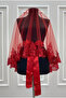 Red Sparkling Laced Bridal Veil Set Wedding Face Cover Henna Night Wedding Veil Girdle Gloves - 5