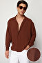 Kahverengi Oversize Fit Apaş Yaka Yazlık Keten Görünümlü Gömlek TMNSS23GO00053