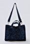 Koyu Mavi Denim Baskılı Çift Saplı Orta Boy Kadın Tote Omuz Çanta TAKSS26OC00064 - 2